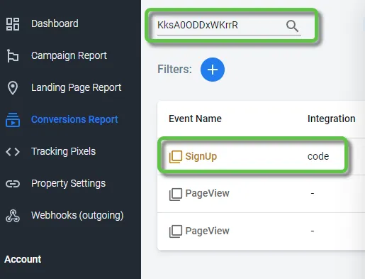 The Conversion Report will show the events triggered by the snippet code.