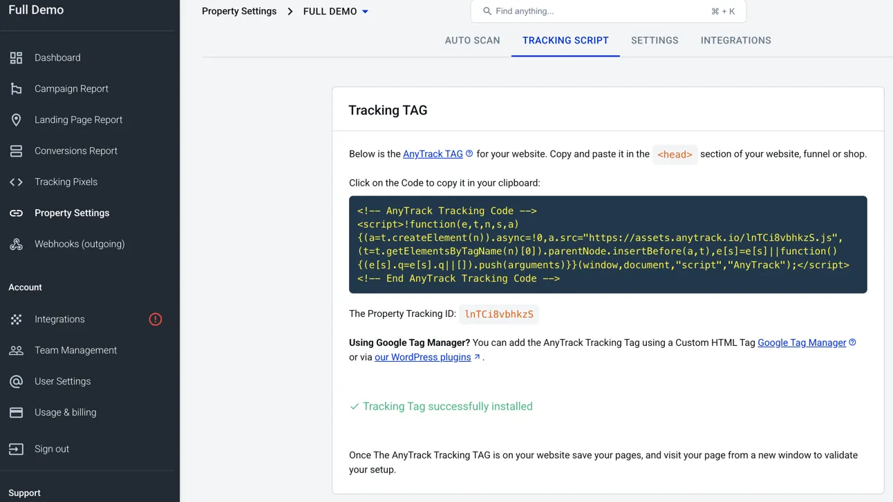 AnyTrack documentation screenshot