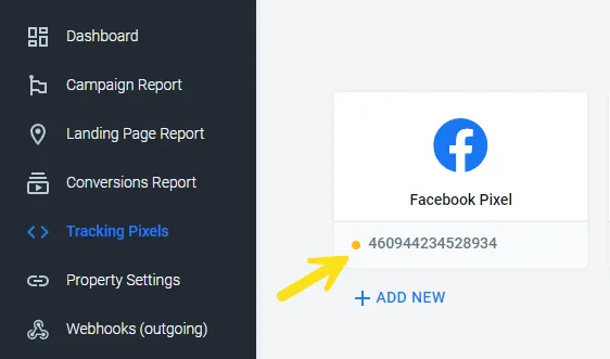 A yellow mark indicates the Tracking Tag is disconnected from AnyTrack