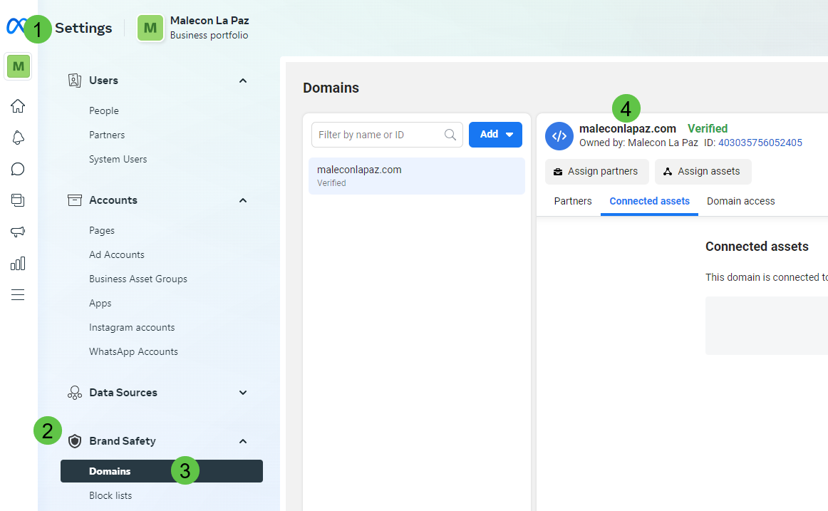 Use the verified domain from FB Business Manager as the Website URL for your AnyTrack Property.