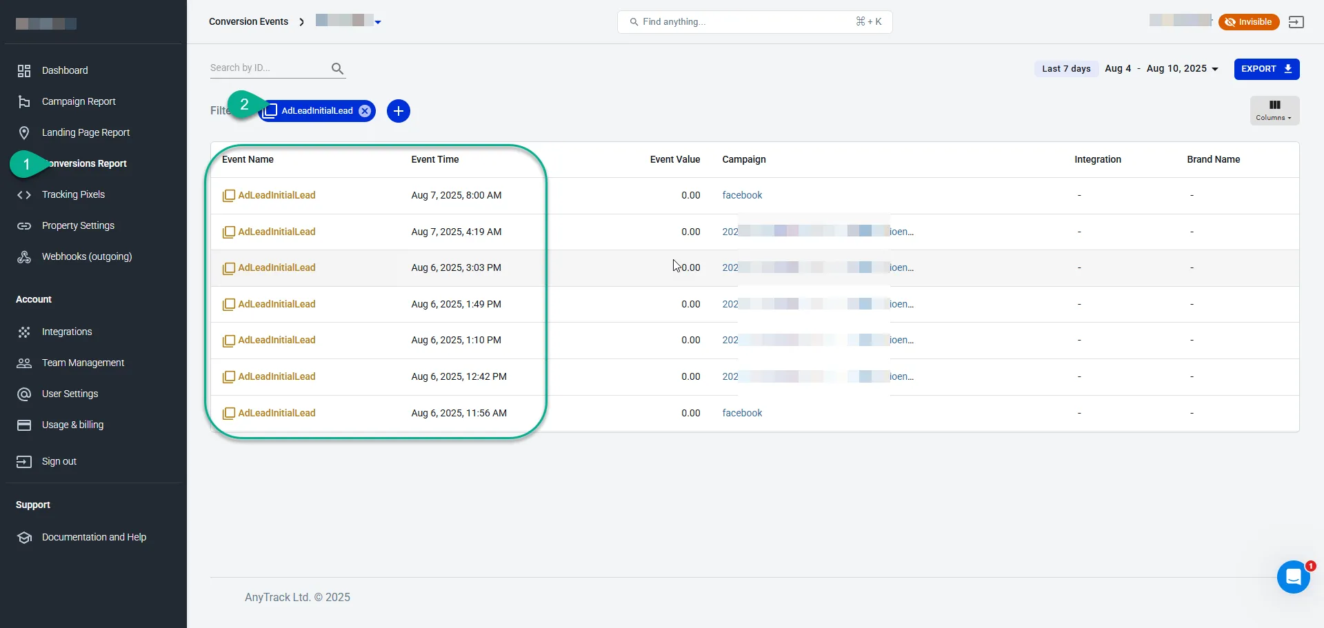 Apply the AdLeadInitialLead event filter on the Conversions Report to see all your Facebook leads