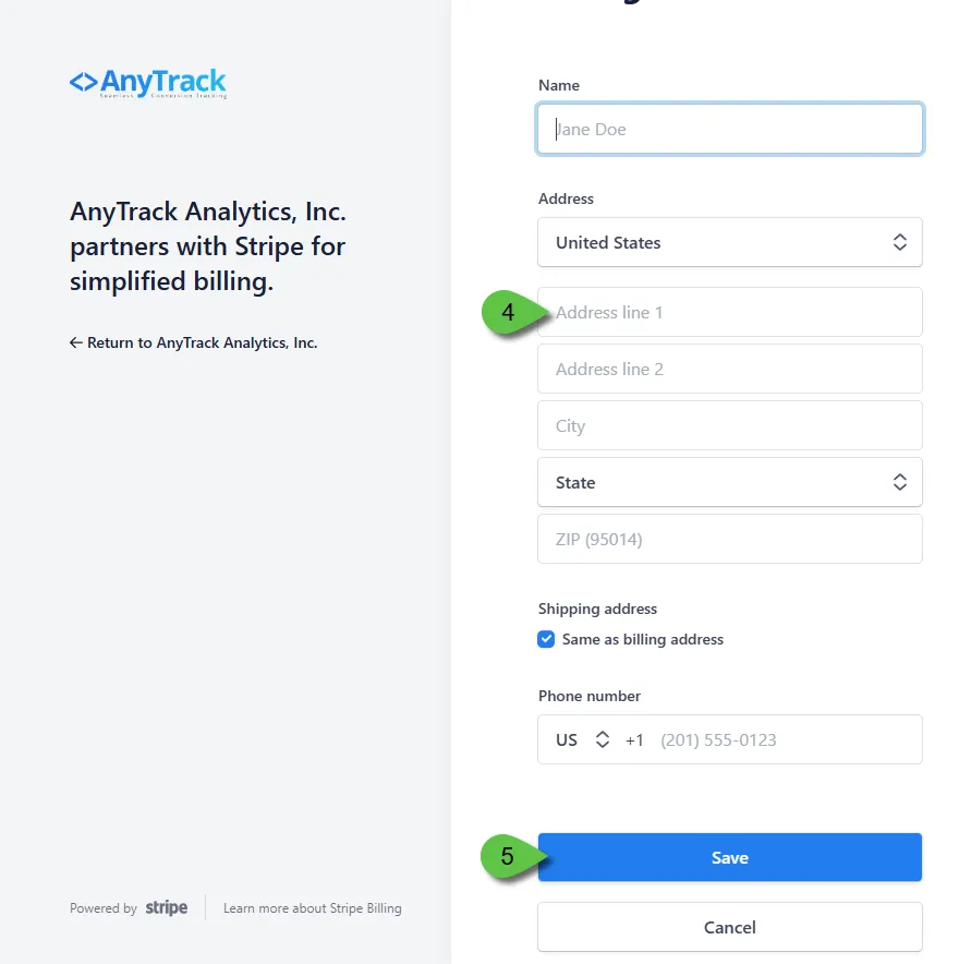 Update your billing details and click Save