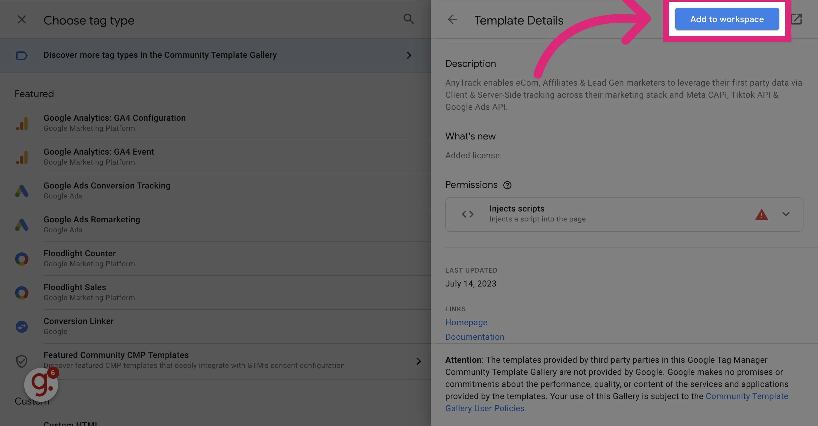 AnyTrack documentation screenshot
