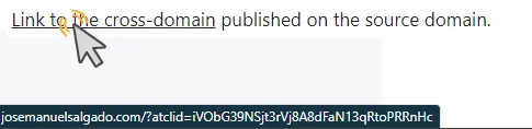 Links to the cross-domain destination will be auto-tagged with `atclid`.