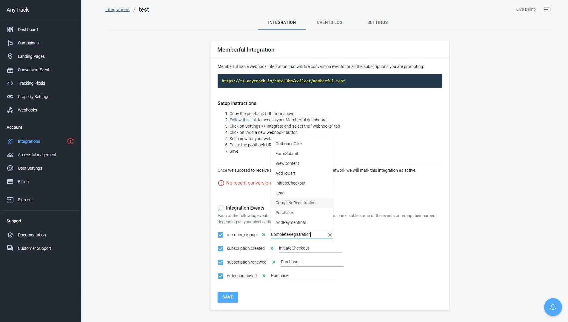 AnyTrack documentation screenshot