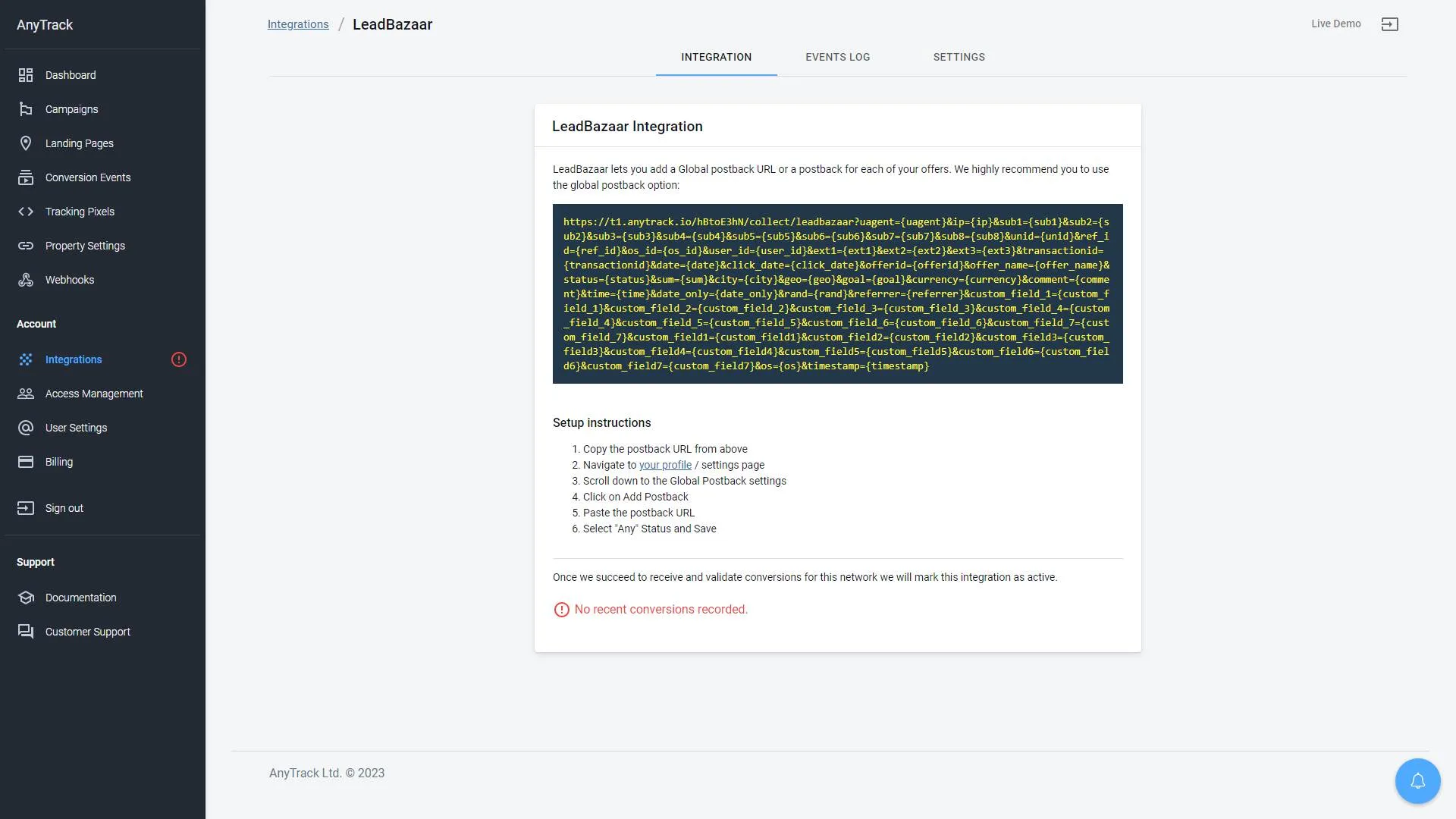 AnyTrack documentation screenshot