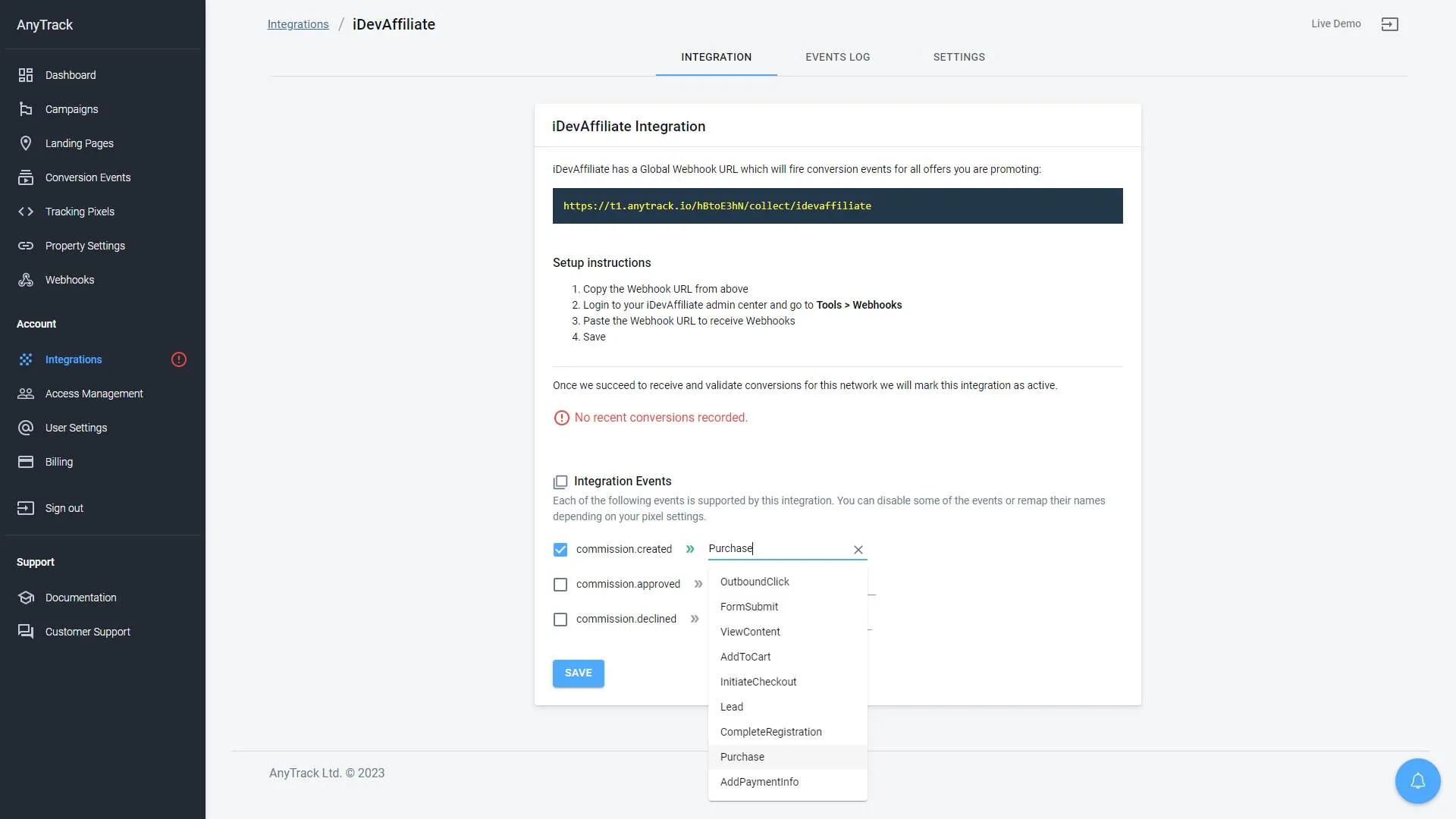 AnyTrack documentation screenshot