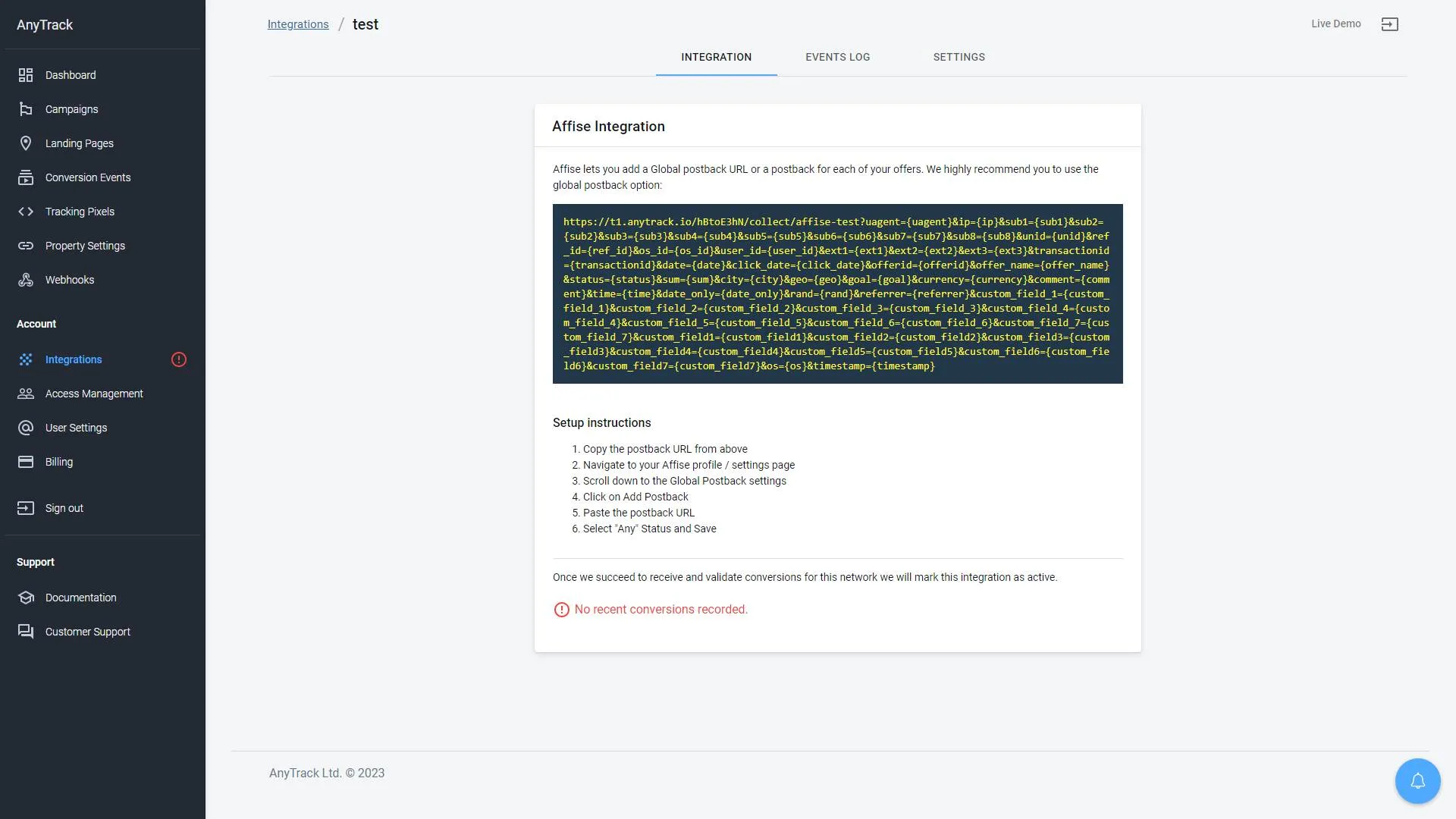 AnyTrack documentation screenshot