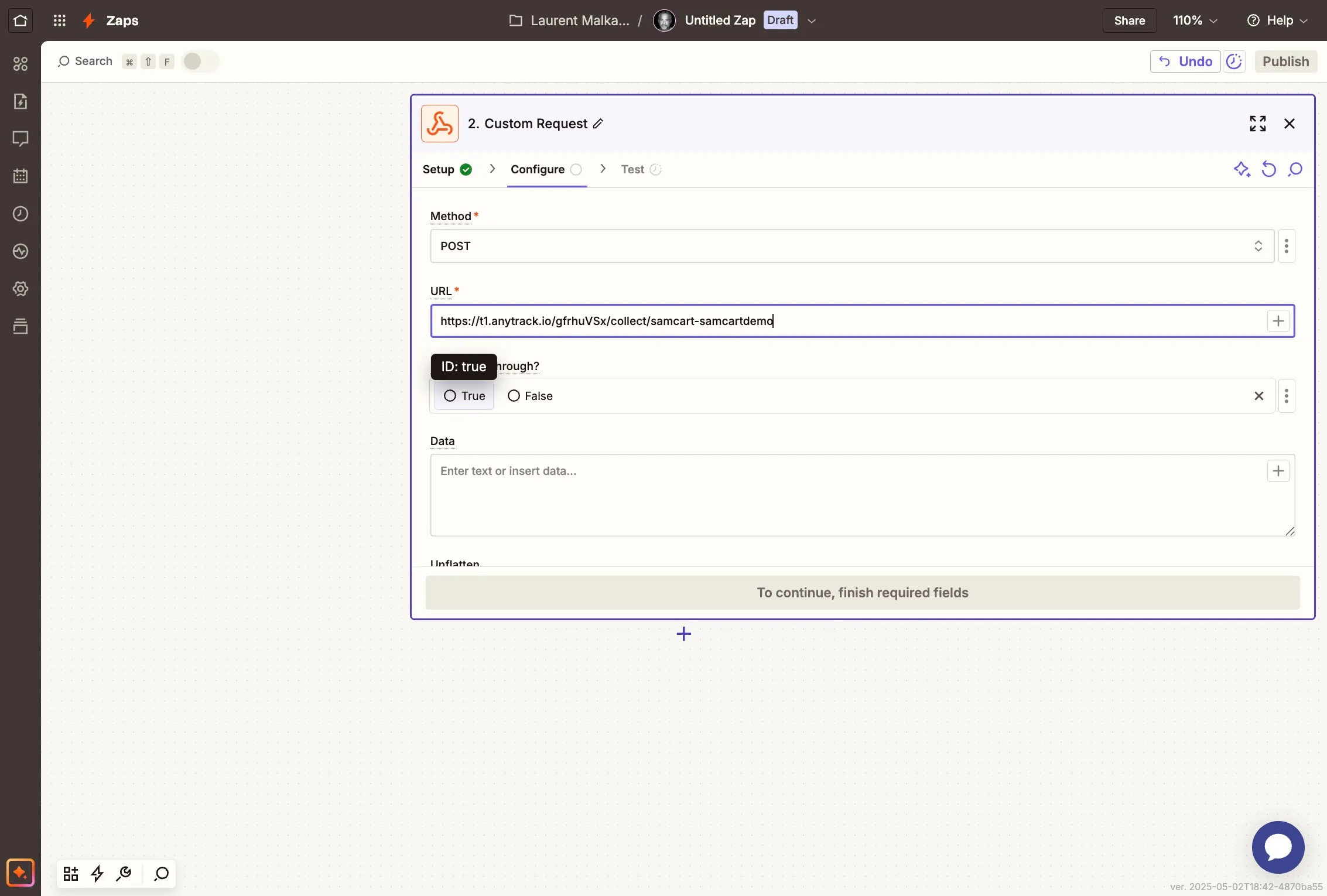 Enabling data pass through and testing data in Zapier