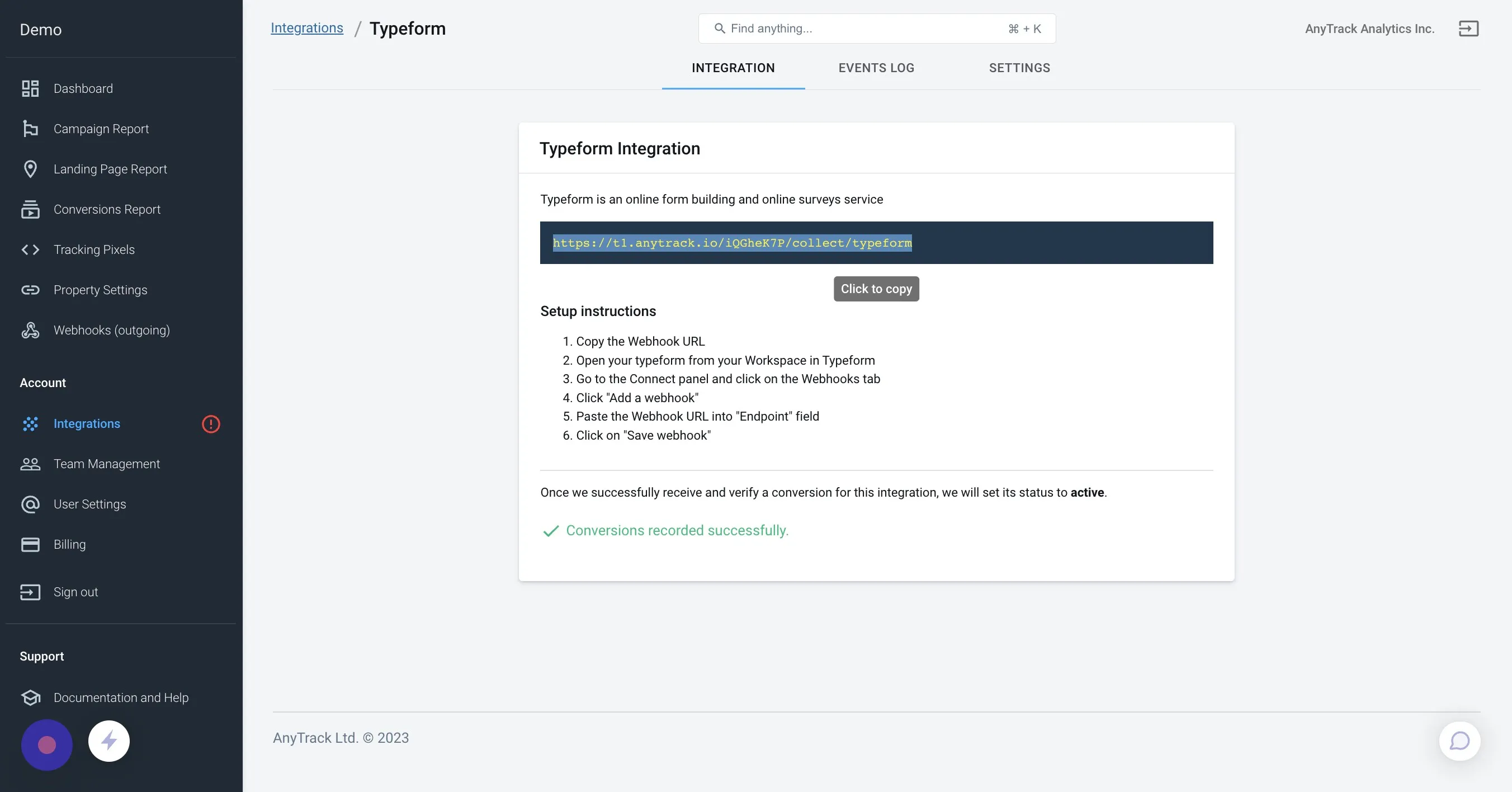 AnyTrack documentation screenshot