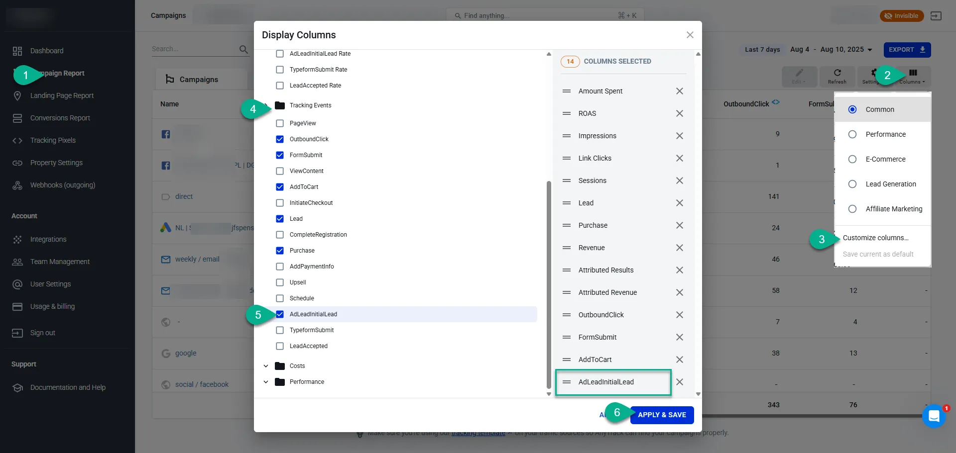 Add the AdLeadInitialLead column to the Campaign Report
