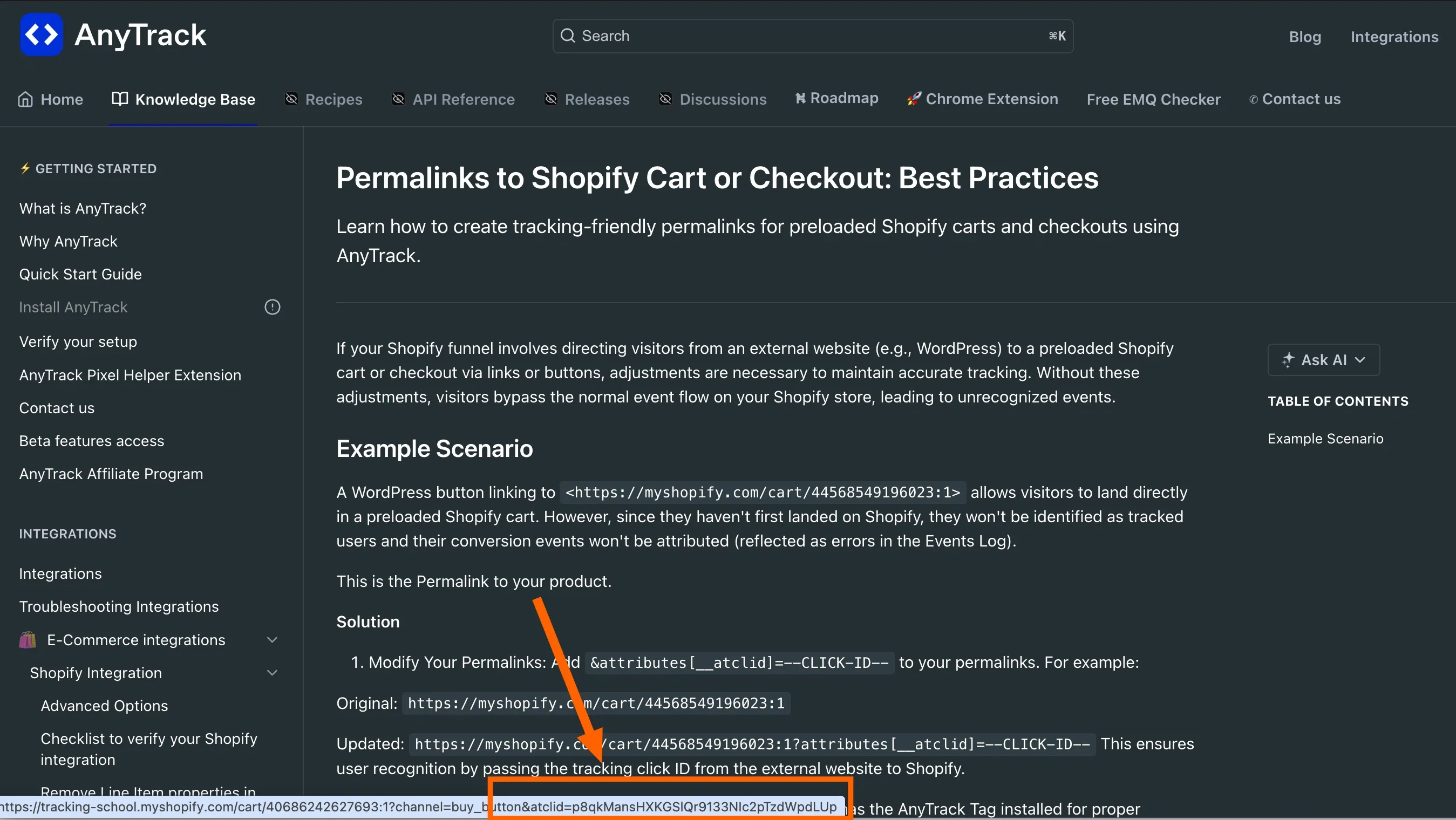 AnyTrack documentation screenshot