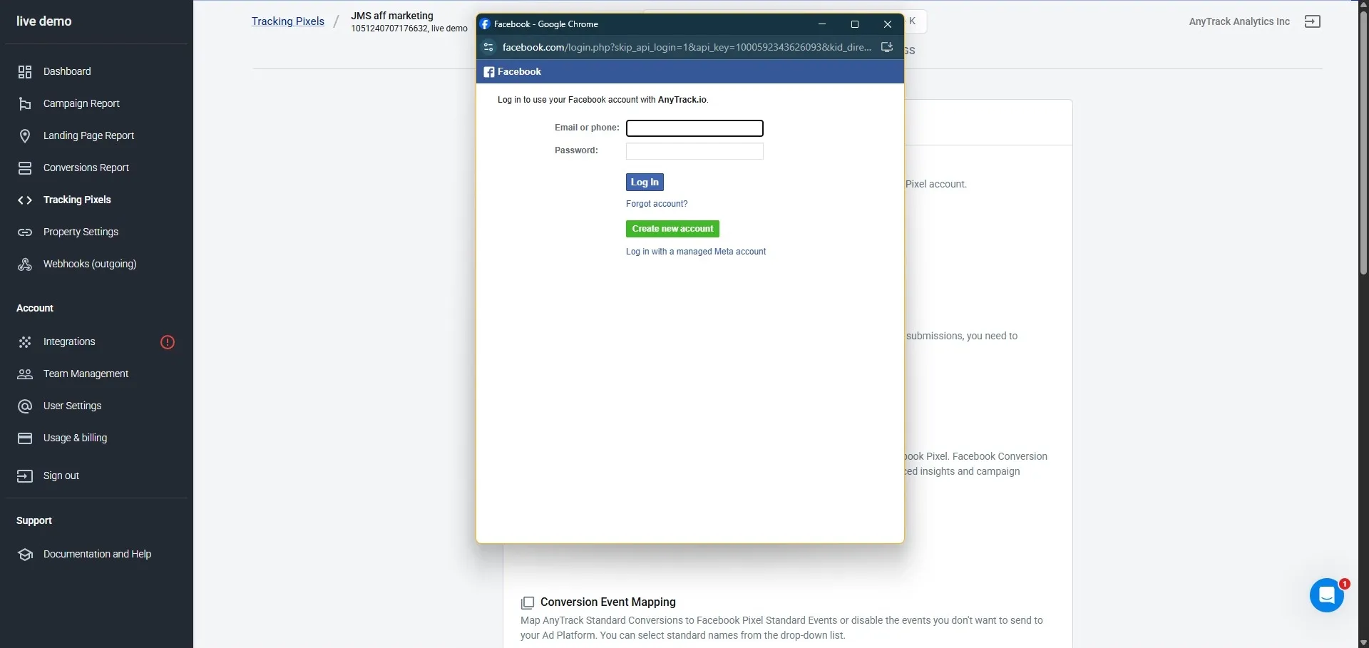 Log into your Facebook account